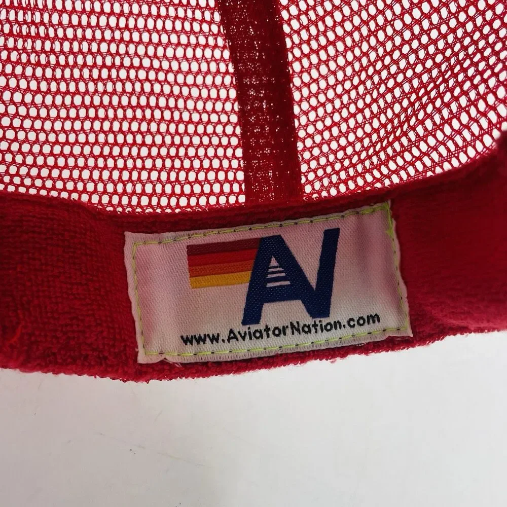 Aviator Nation Red Trucker Hat Logo Rare Tribe Of Peace Rainbow Feathers